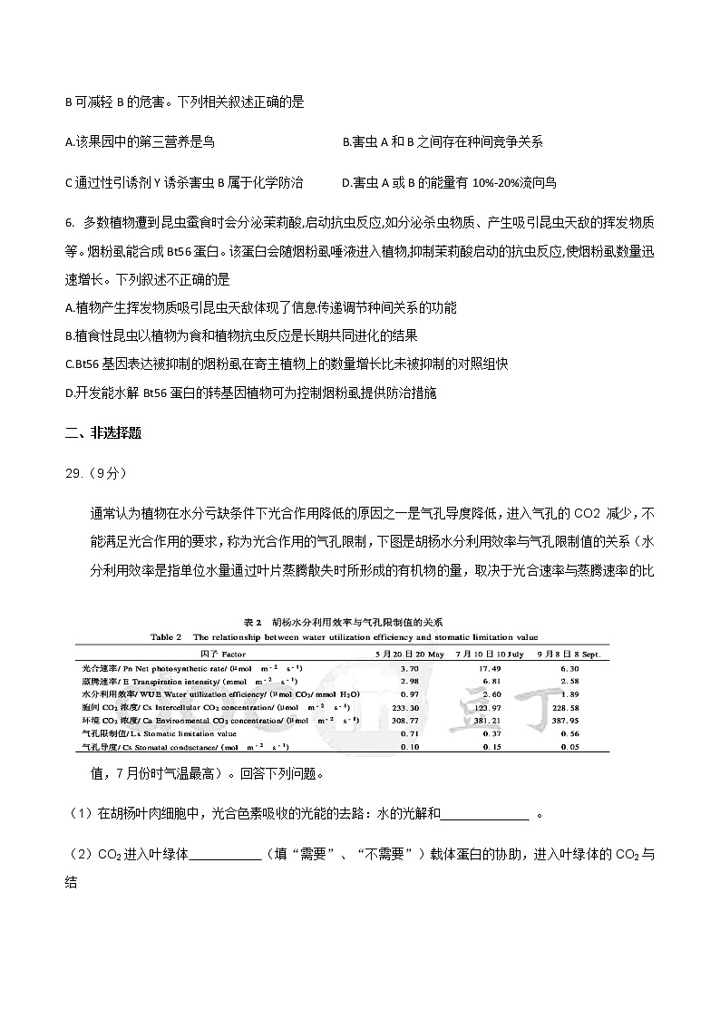 四川省威远中学2020届高三下学期考前模拟理综-生物试题02