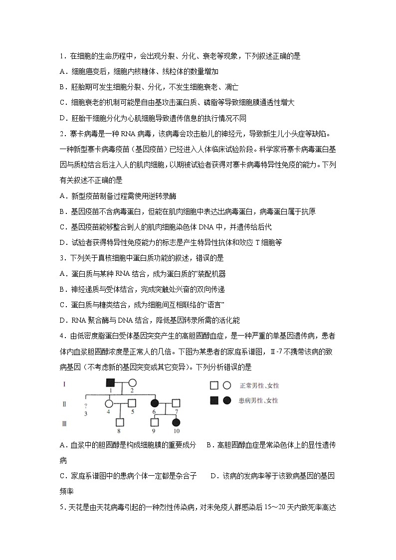 四川省宜宾市第四中学2020届高三三诊模拟考试理综-生物试题第1页