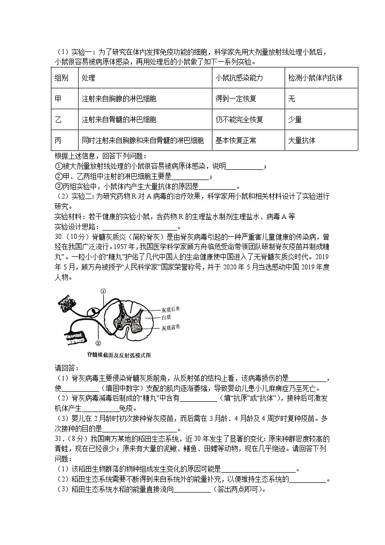 四川省宜宾市叙州区第二中学校2020届高三第一次高考适应性考试理综-生物试题02