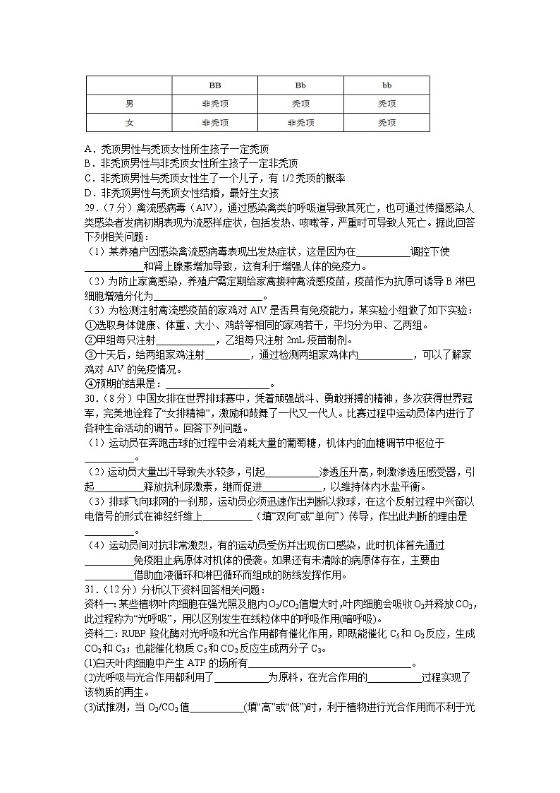 四川省宜宾市叙州区第一中学校2020届高三三诊模拟考试生物试题02