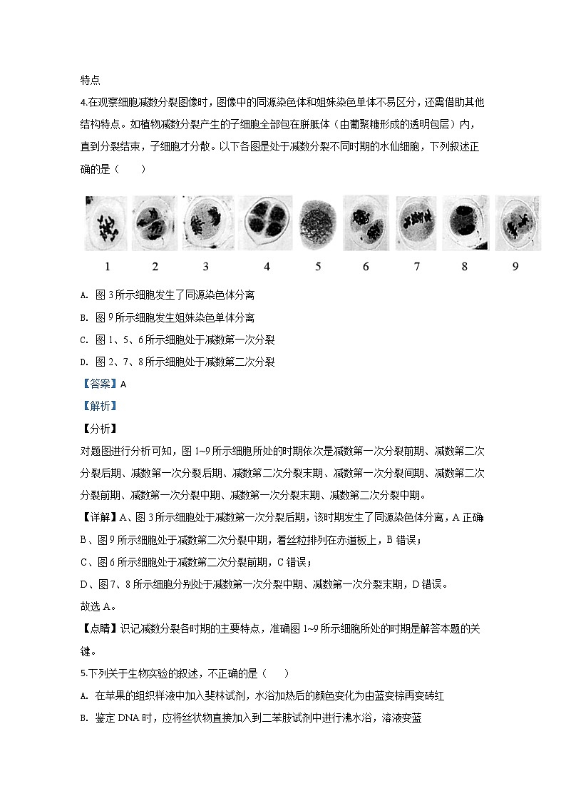 天津市滨海新区塘沽一中2020届高三模拟考试生物试题03
