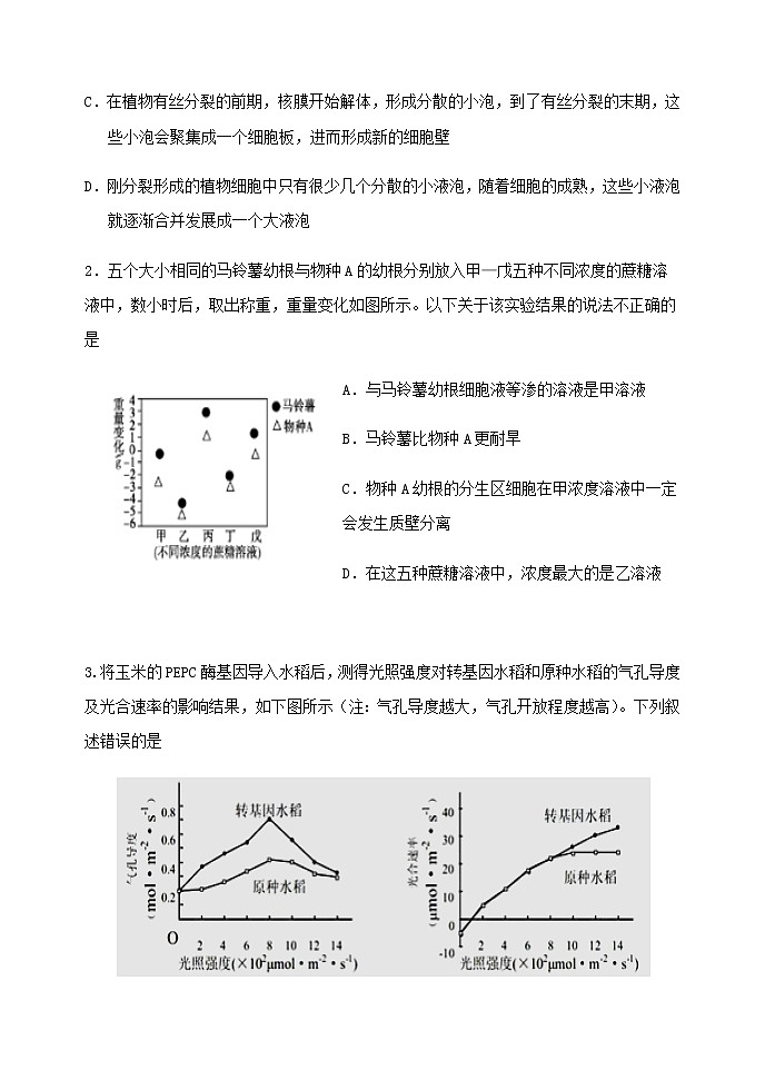 天津市滨海新区塘沽一中2020届高三毕业班5月复课模拟检测生物试题02