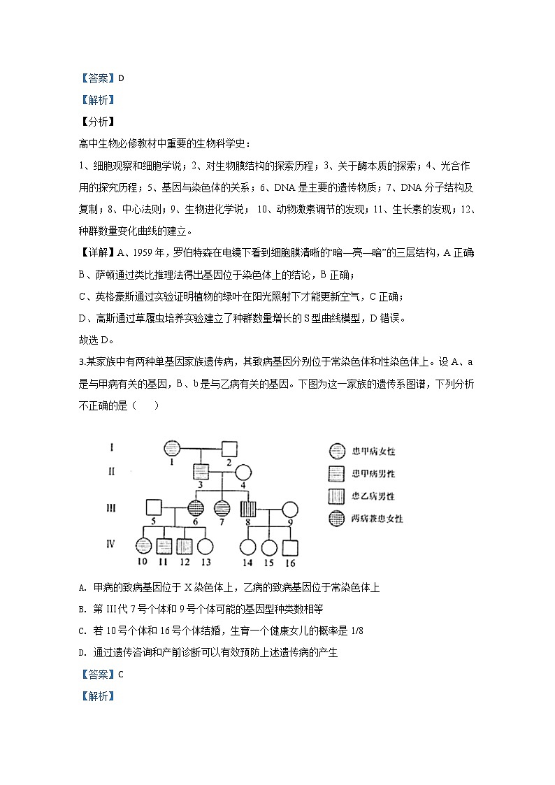河北省保定市2020届高三模拟生物试题02