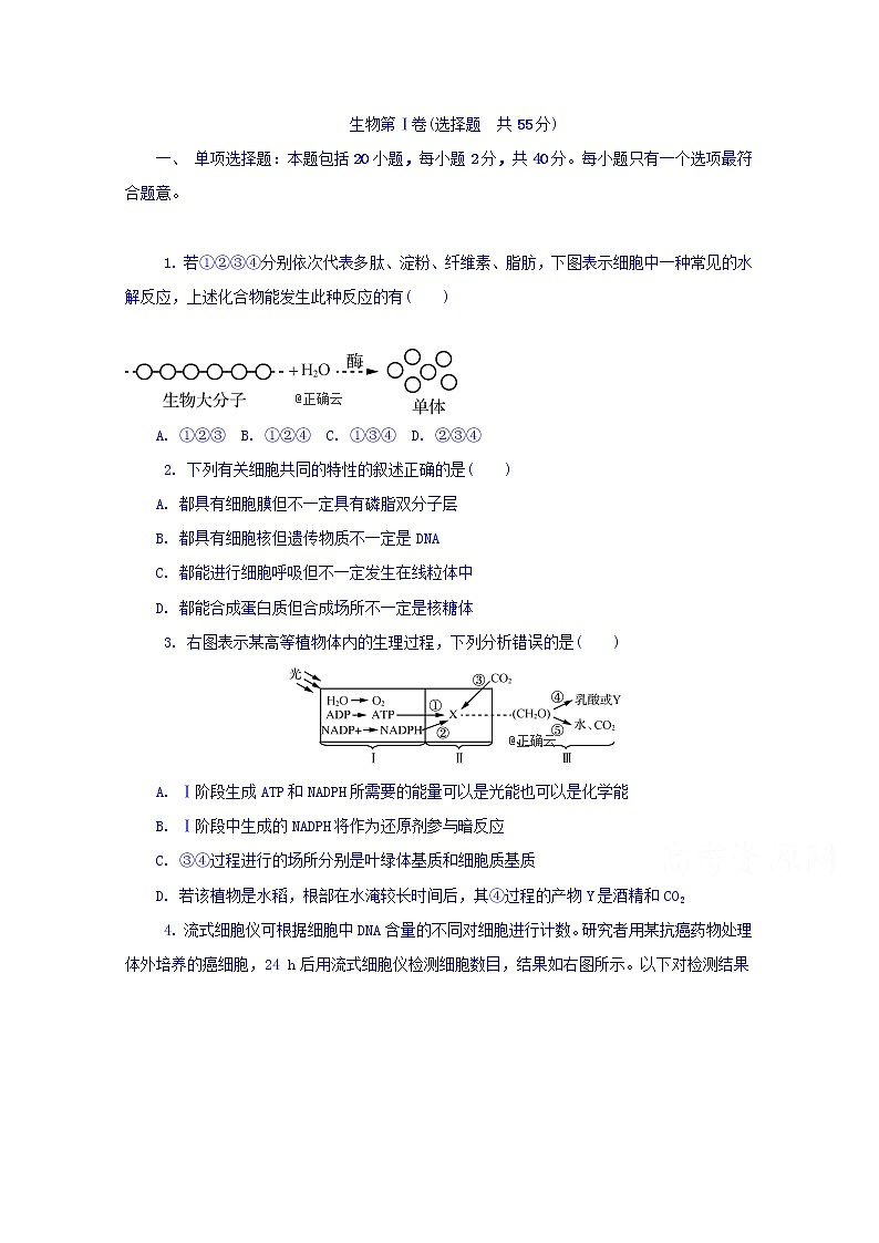 江苏省苏州市实验学校2020届高三上学期模拟考试生物试卷01