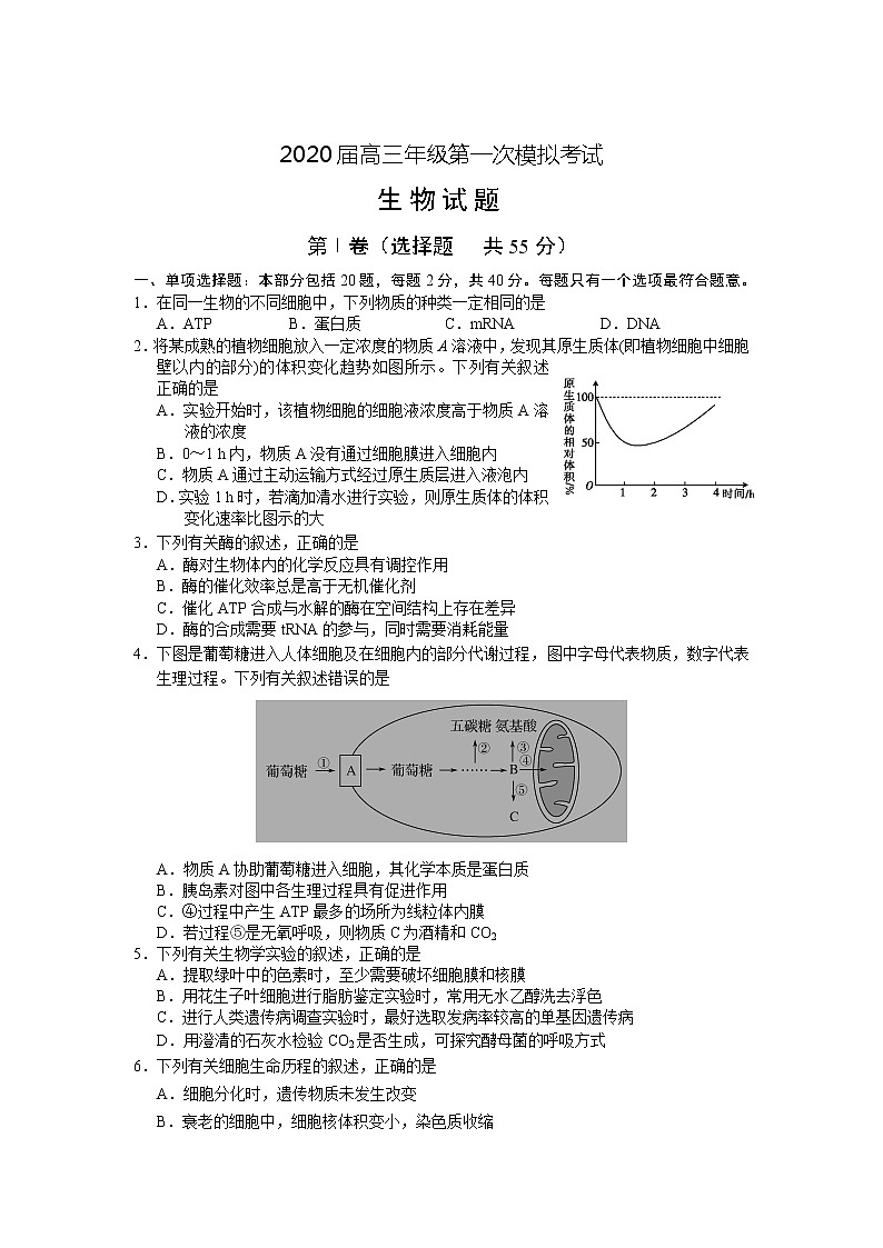 江苏省徐州市古邳中学2020届高三第一次模拟考试生物试卷01