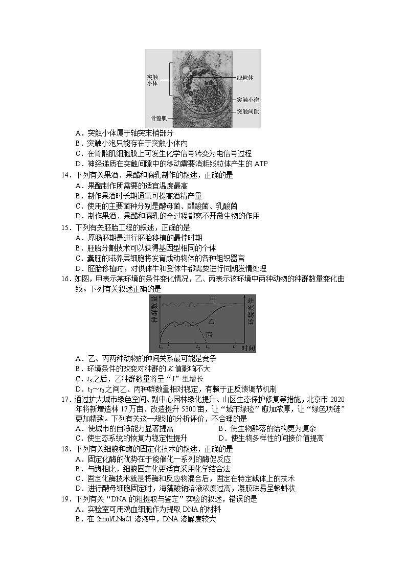 江苏省徐州市古邳中学2020届高三第一次模拟考试生物试卷03