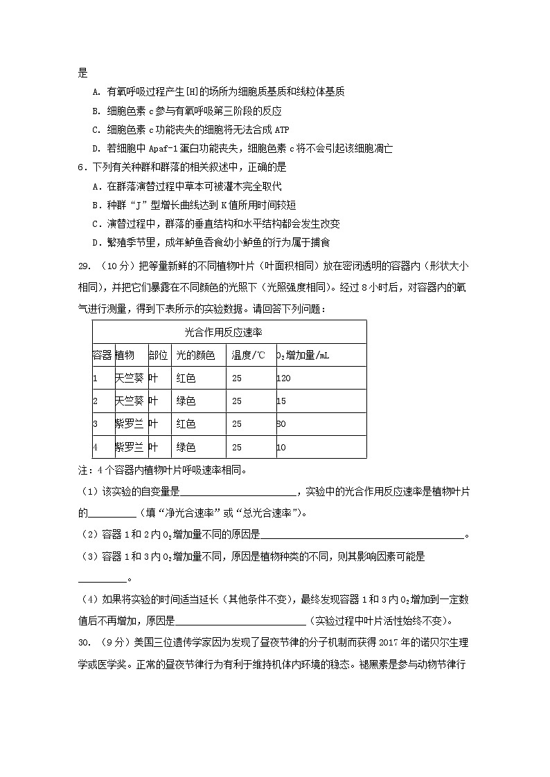 宁夏石嘴山市第三中学2020届高三高考第五次模拟考试理综-生物试题02
