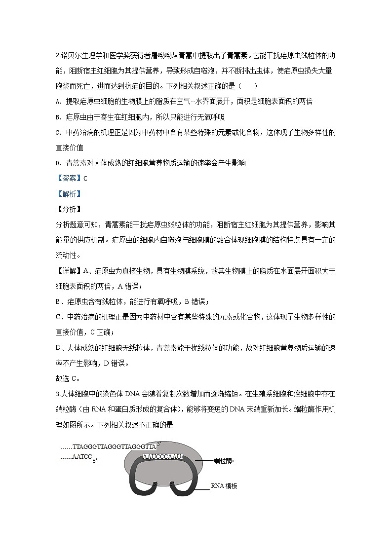山东省济南外国语学校2020届高三模拟生物试题02