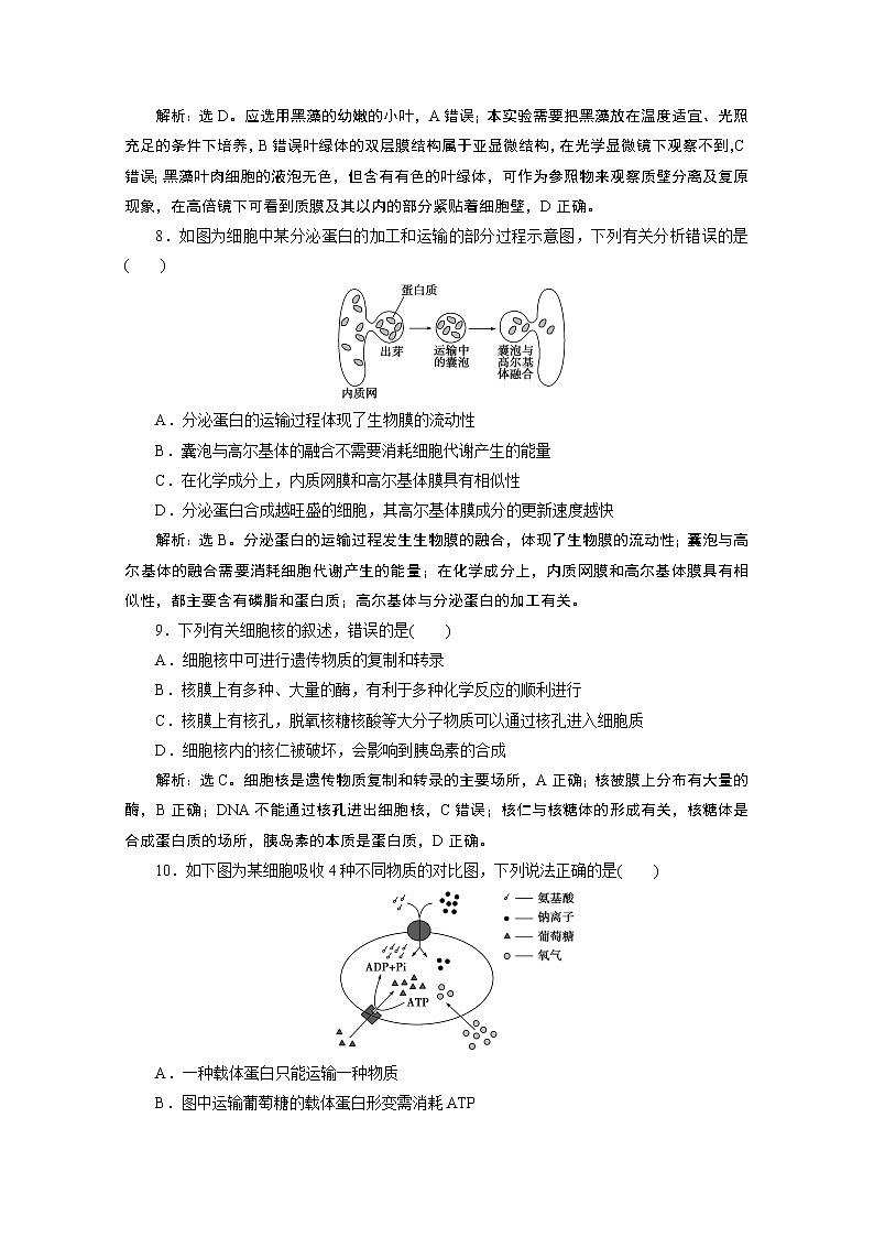 2020浙江高考生物二轮课后作业：第2讲　细胞的结构03