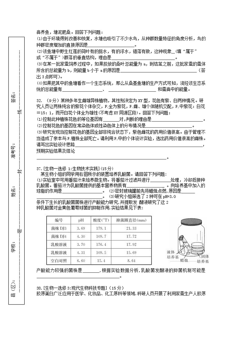安徽省蚌埠市教师2020届高三仿真模拟生物试题（蚌埠二中7）03