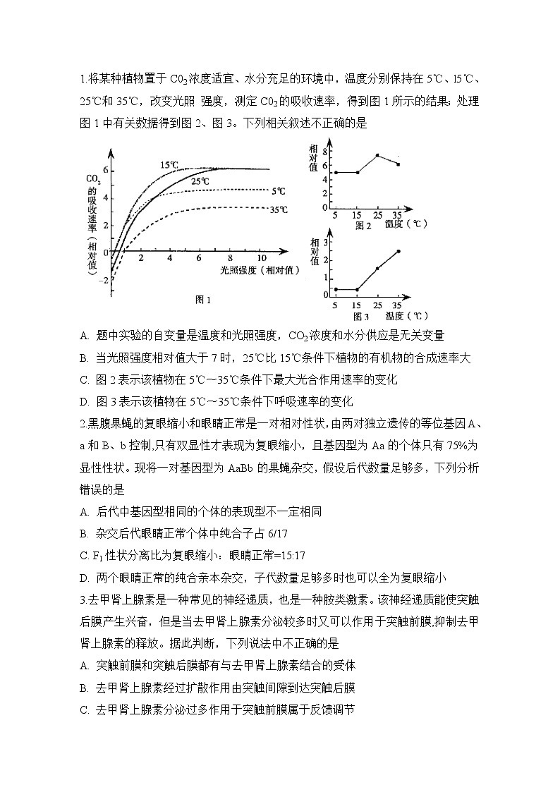 安徽省定远县民族中学2020届高三5月模拟检测理科综合生物试题01
