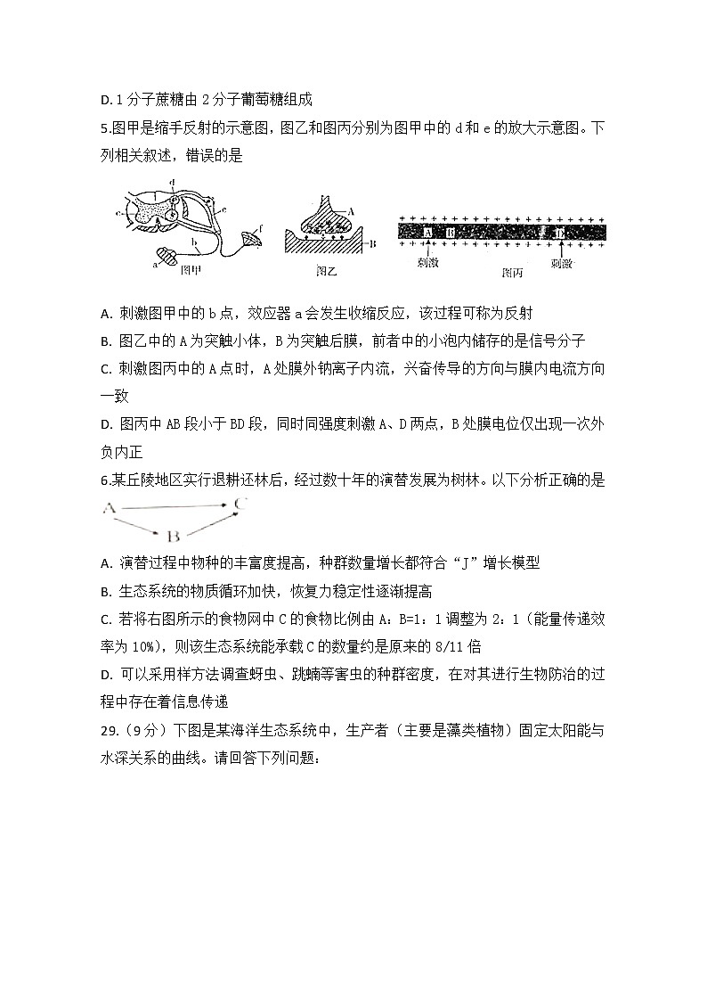 安徽省定远县民族中学2020届高三下学期高考第一次模拟卷生物试题02