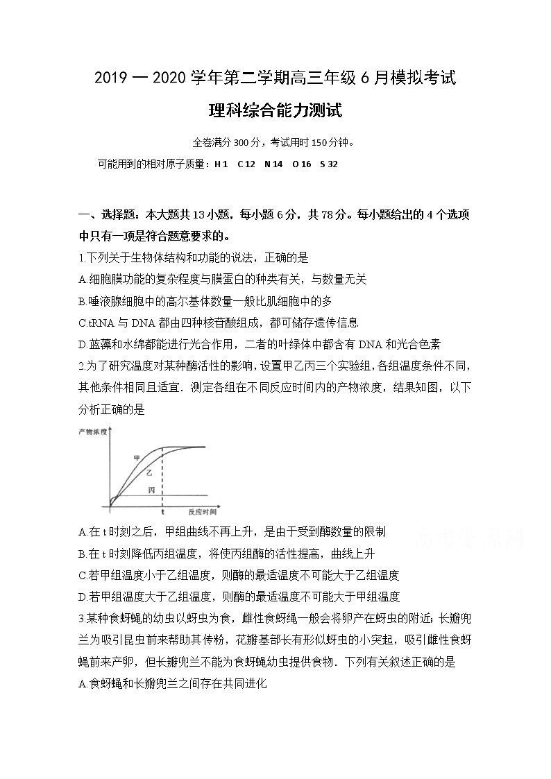 安徽省定远县育才学校2020届高三6月模拟生物试题01