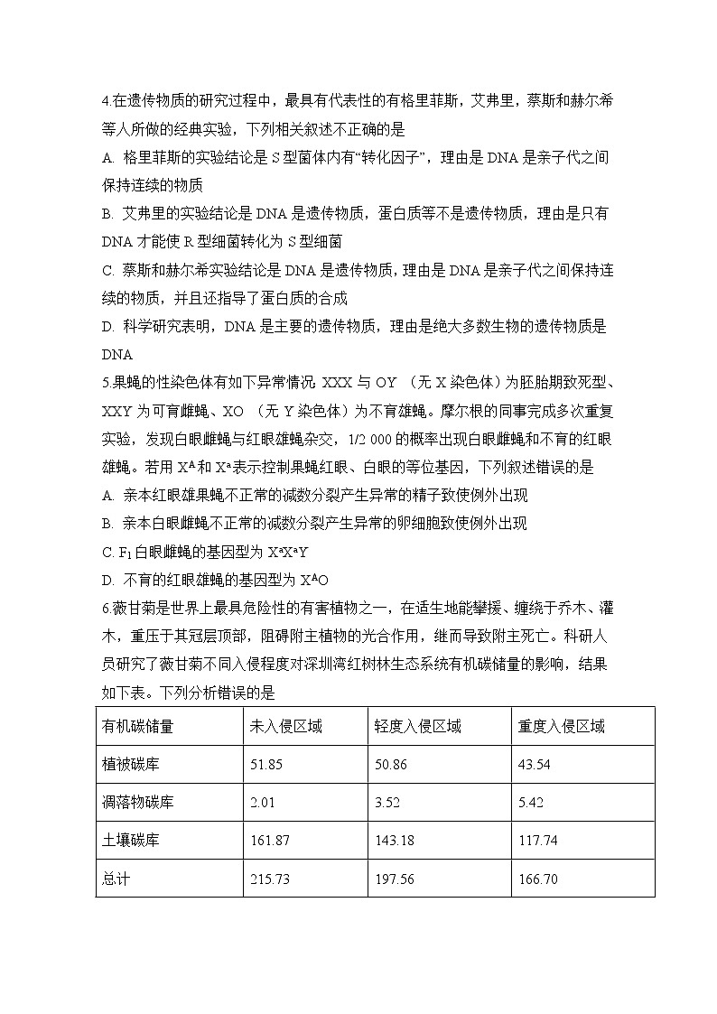 安徽省定远县重点中学2020届高三6月模拟生物试题02