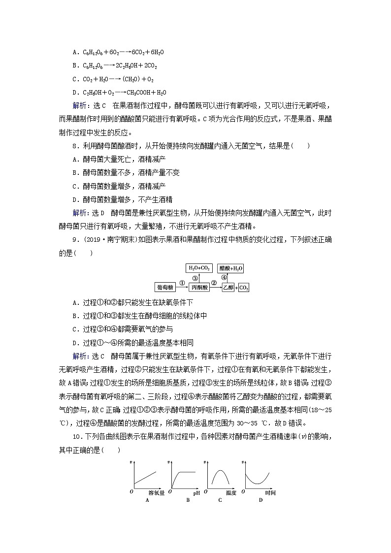 2019_2020学年高中生物专题1传统发酵技术的应用课题1果酒和果醋的制作精练（含解析）新人教版选修1第3页