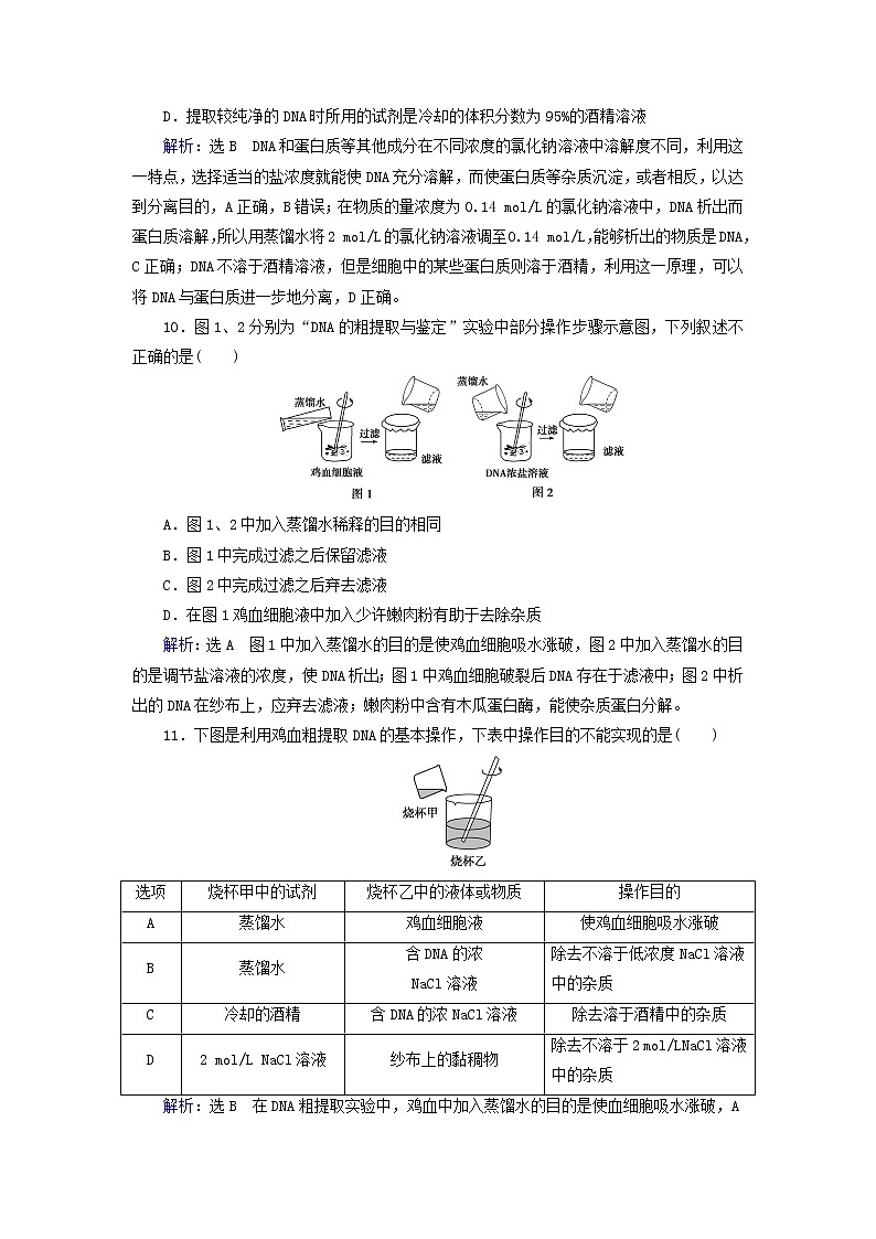 2019_2020学年高中生物专题5DNA和蛋白质技术课题1DNA的粗提取与鉴定精练（含解析）新人教版选修103