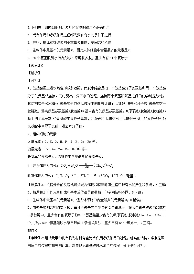 河南省新蔡县2020届高三（12月）调研生物试题02