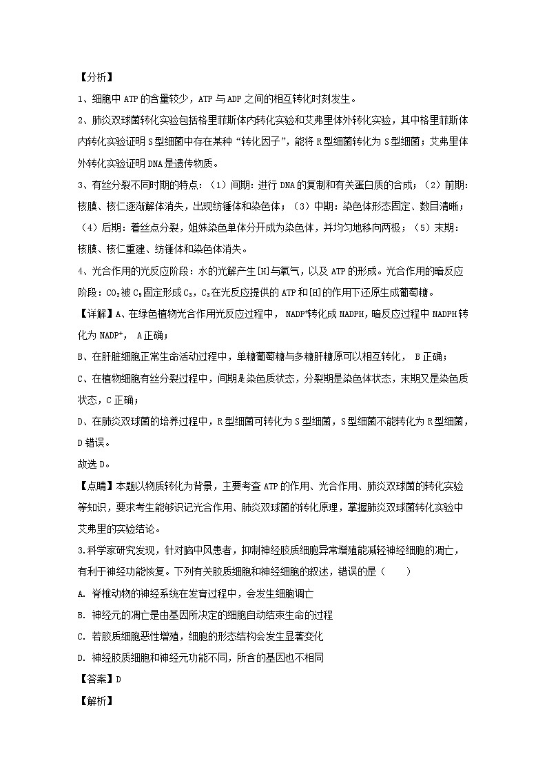 重庆市2020届高三（11月）一诊调研测试理综生物试题02