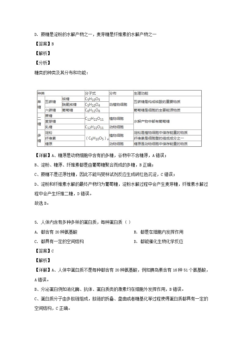 黑龙江省大庆市大庆中学2020届高三上学期入学考试生物试题03