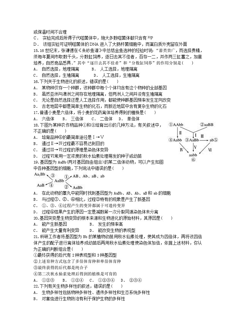 江苏省南通市启东市吕四中学2020届高三下学期期初考试生物试题03