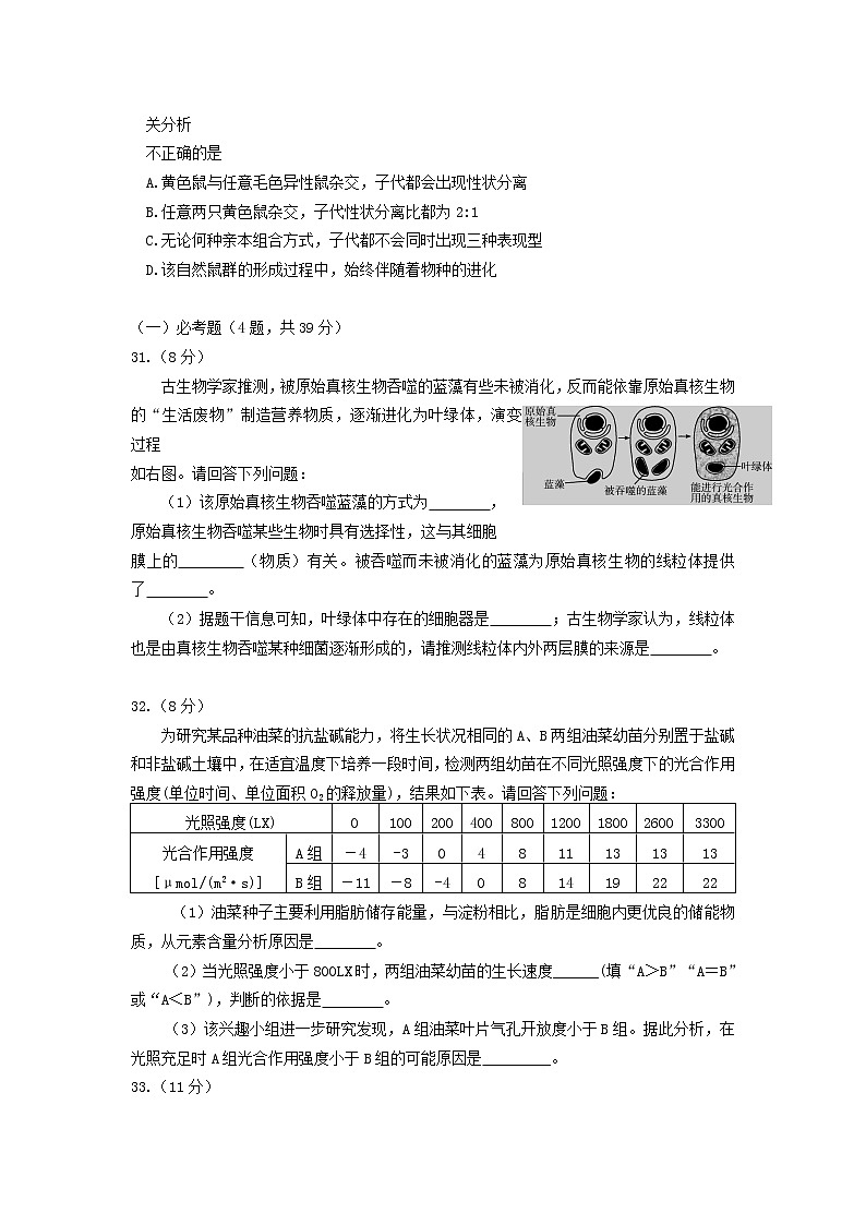 四川省攀枝花市2020届高三上学期第一次统一考试生物试卷02