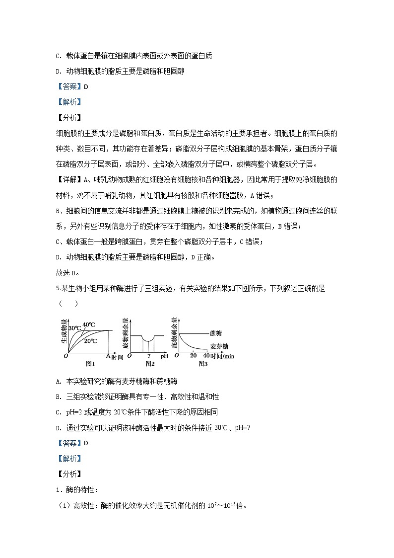 天津市和平区2020届高三上学期阶段性测试生物试题03