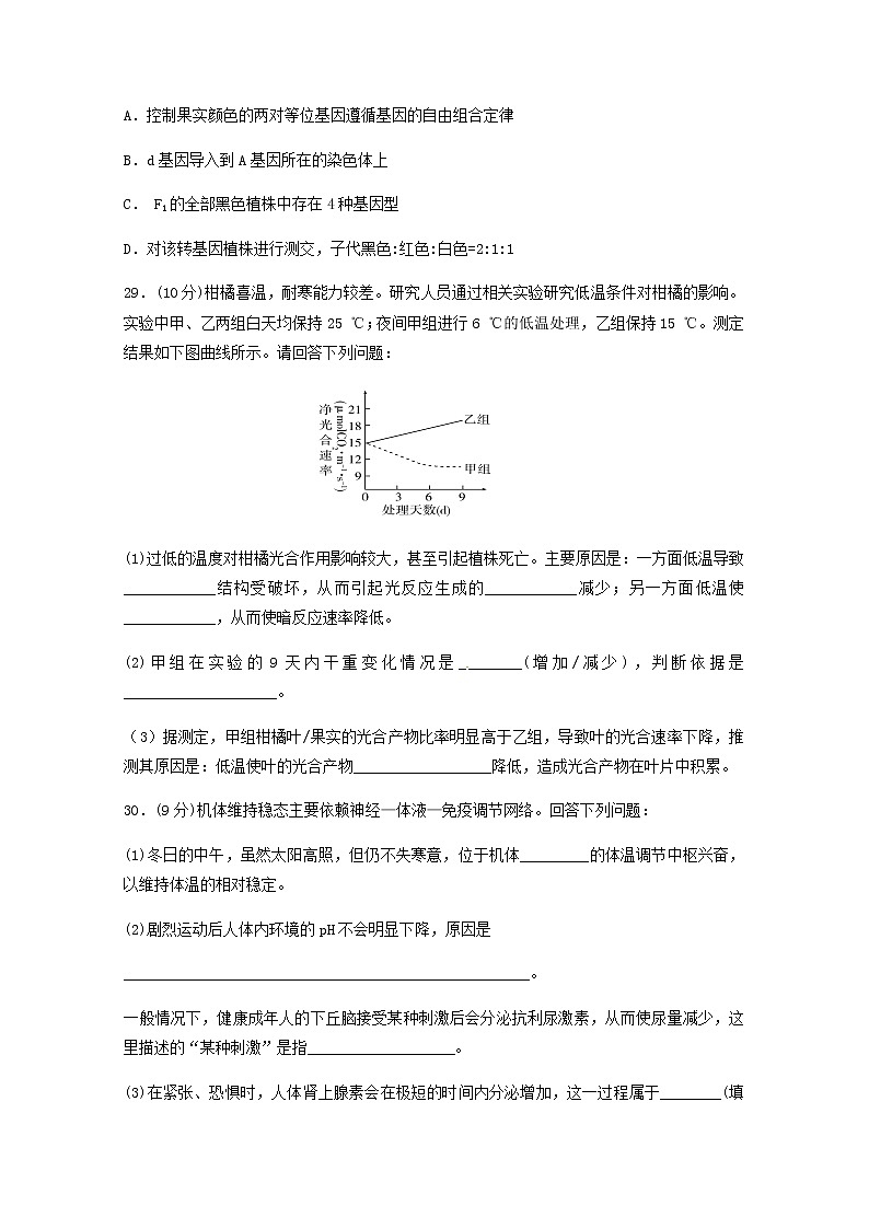 云南省陆良县2020届高三上学期适应性考试生物试题03