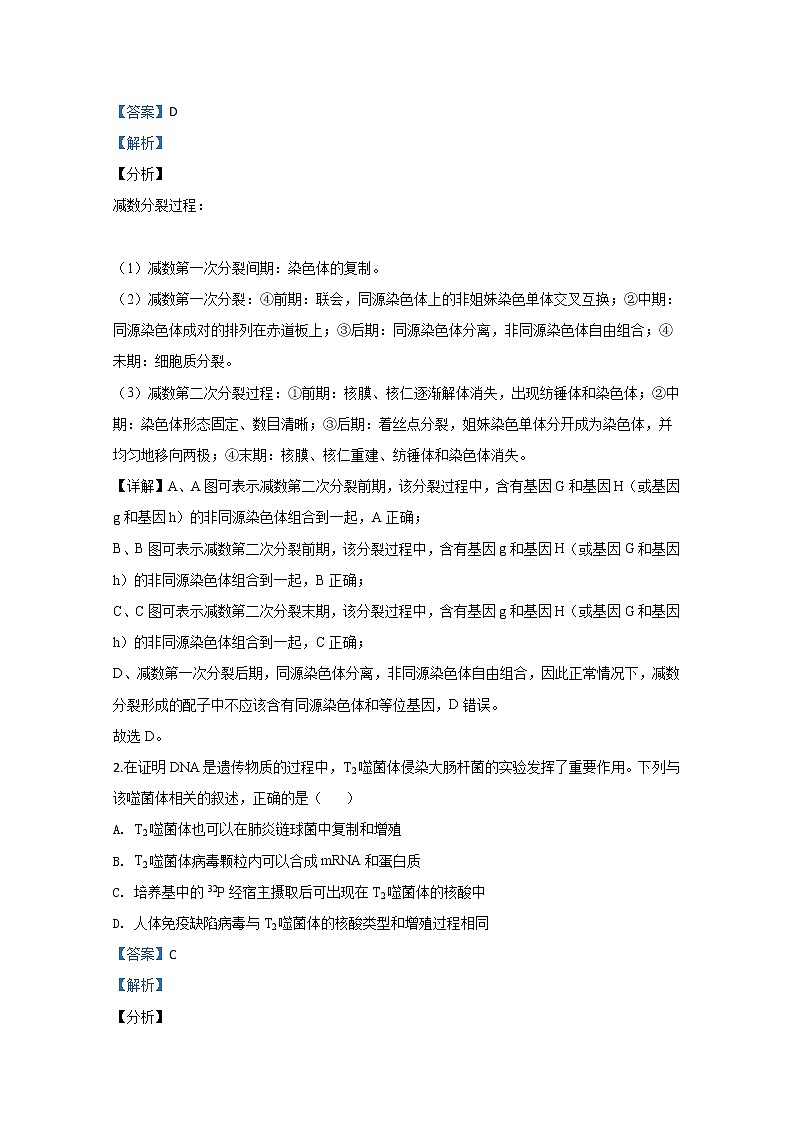 内蒙古鄂尔多斯市一中2020届高三下学期第一次调研生物试题02