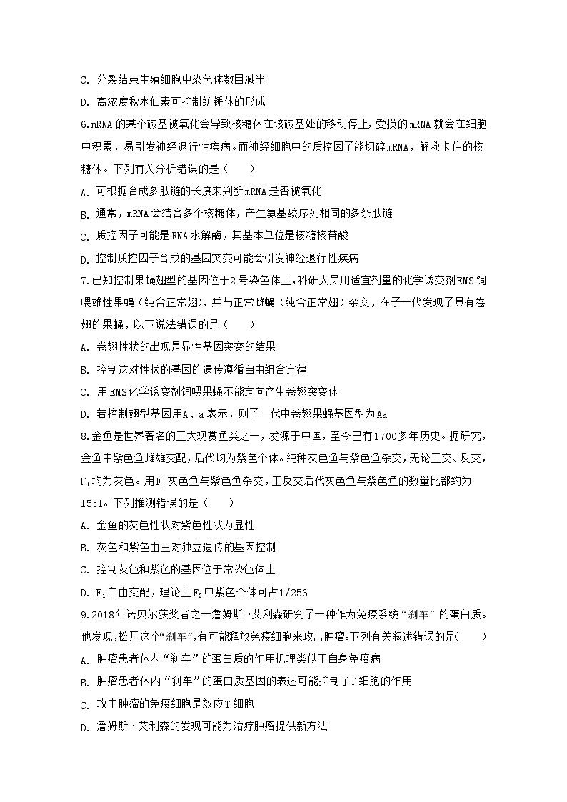 山东省济宁市第一中学2020届高三下学期二轮质量检测生物试题03