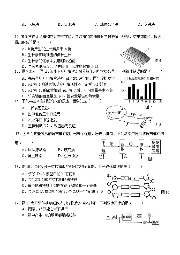 上海市青浦区2020届高三下学期学业质量调研生物试题03