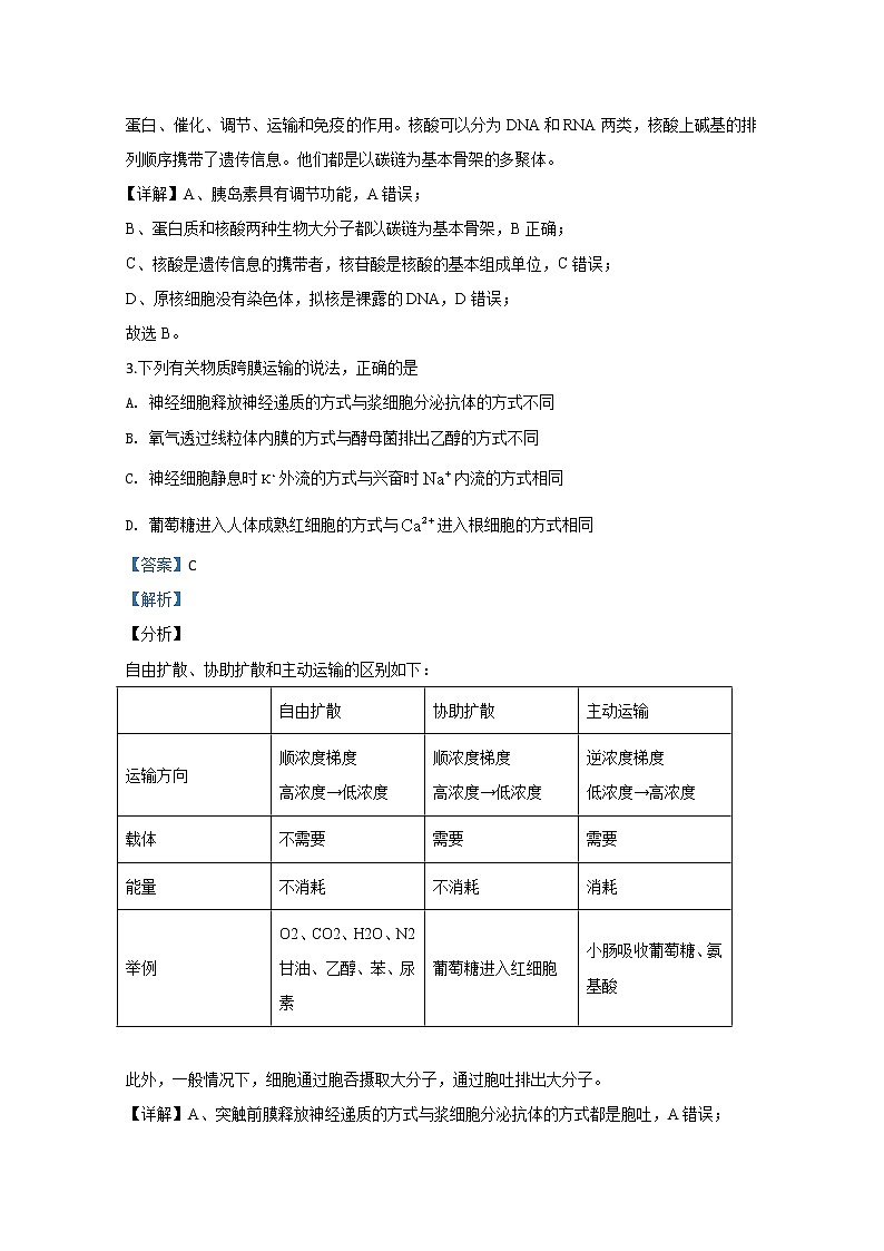 天津市武清区天和城实验中学2020届高三下学期第一次形成性测试生物试题02