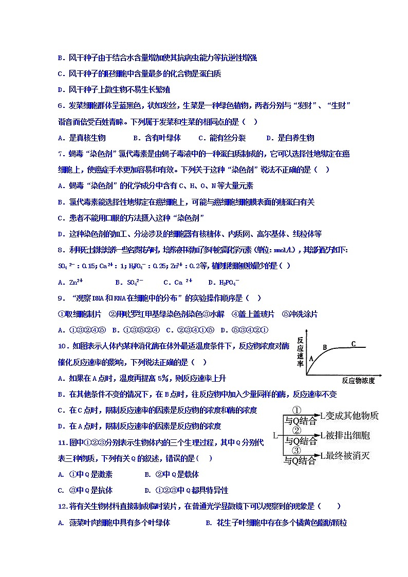 甘肃省武威第十八中学2020届高三上学期诊断考试生物试题02