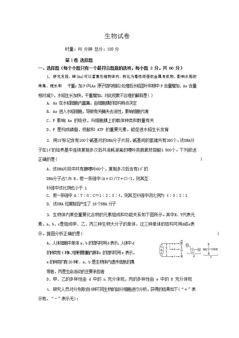 湖南省长沙市长沙县第九中学2020届高三上学期第四次月考生物试卷01