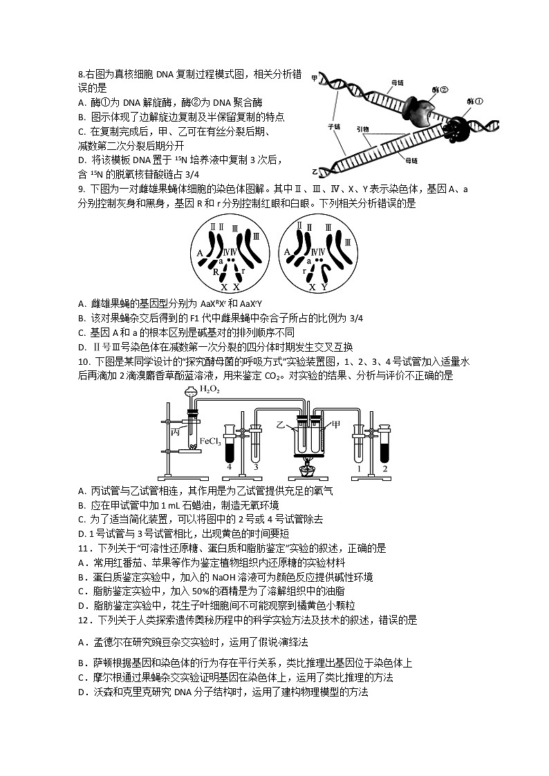 江苏省扬州市高级中学2020届高三上学期学情调研（三）生物试题02