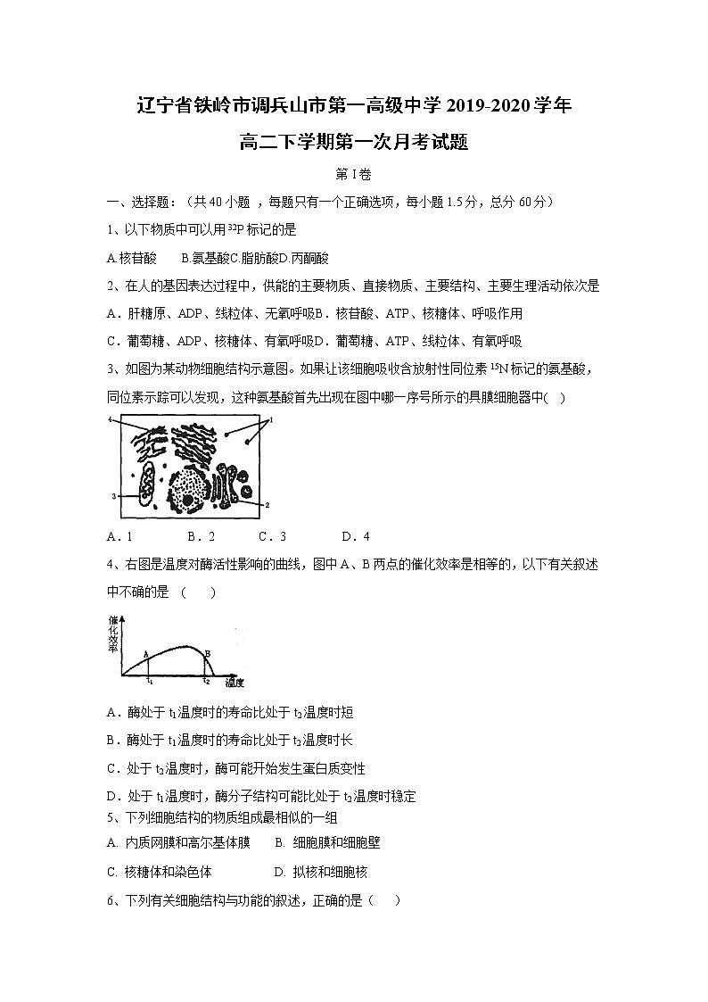 【生物】辽宁省铁岭市调兵山市第一高级中学2019-2020学年高二下学期第一次月考试题第1页
