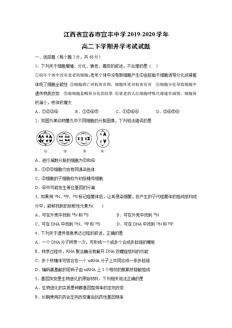 【生物】江西省宜春市宜丰中学2019-2020学年高二下学期开学考试试题（解析版）01