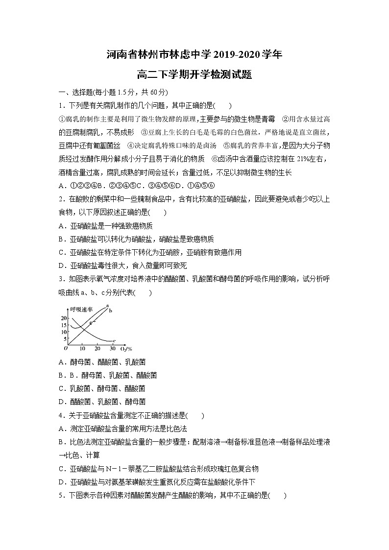 【生物】河南省林州市林虑中学2019-2020学年高二下学期开学检测试题（解析版）01