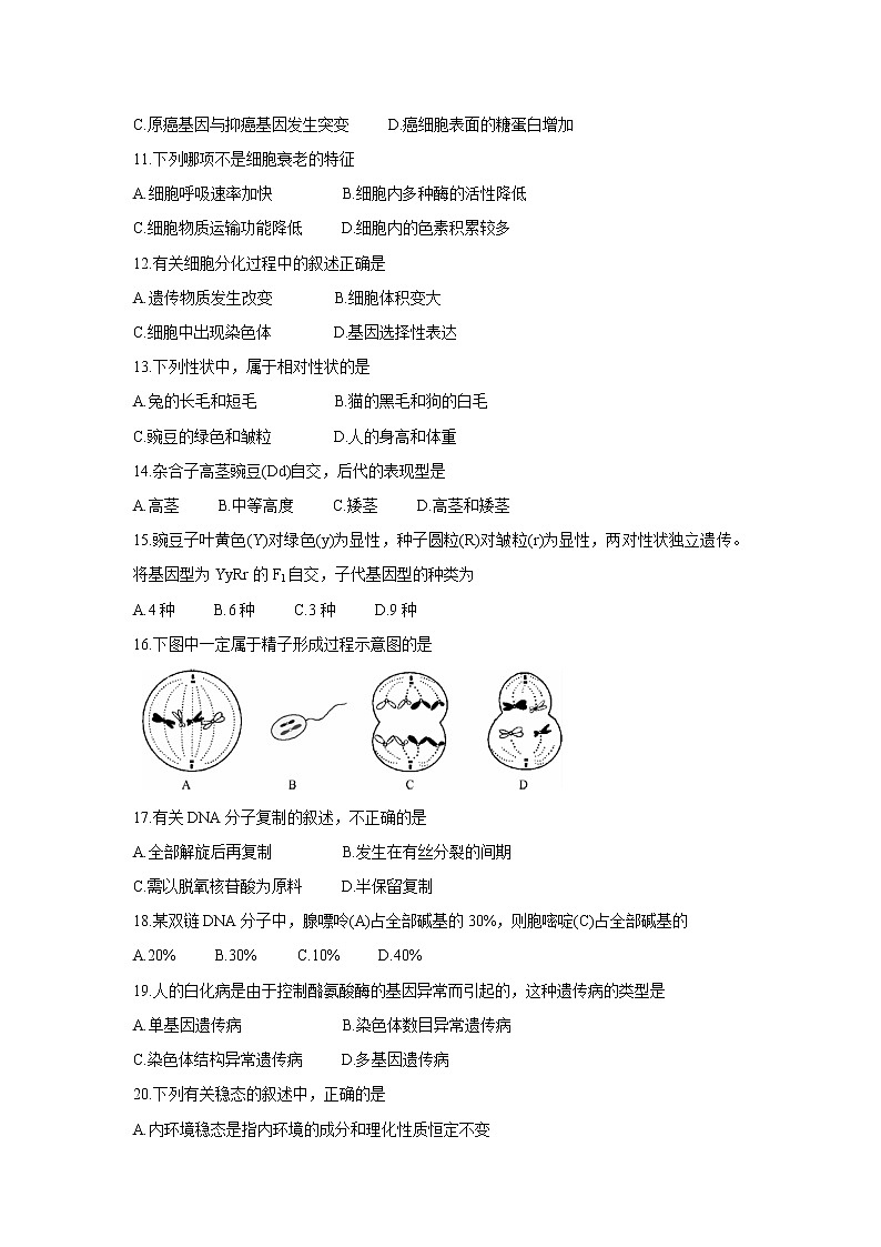 【生物】湖南省2019-2020学年高二学业水平考试信息模拟（五）02