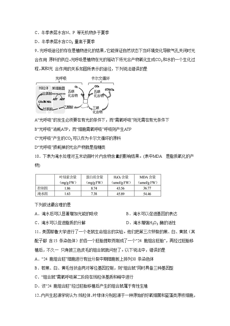 【生物】浙江省温州十五校联合体2019-2020学年高二下学期期中考试试题03