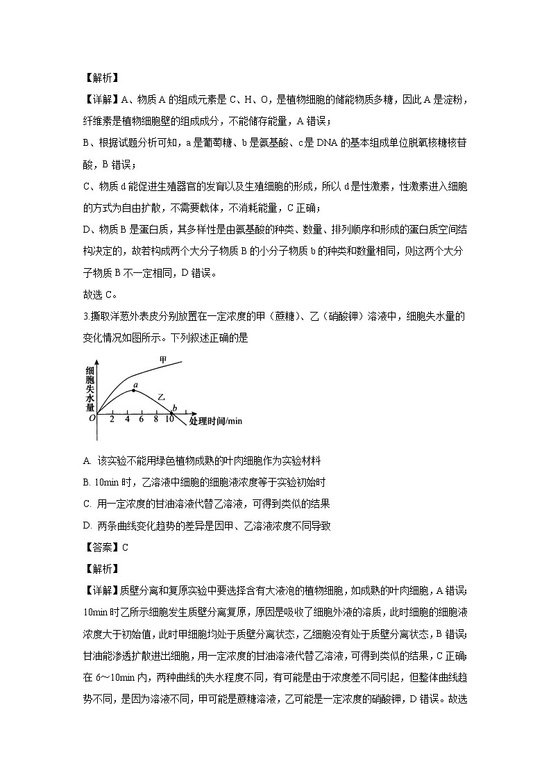 【生物】安徽省亳州市涡阳县一中2019-2020学年高二上学期入学考试试题（解析版）02