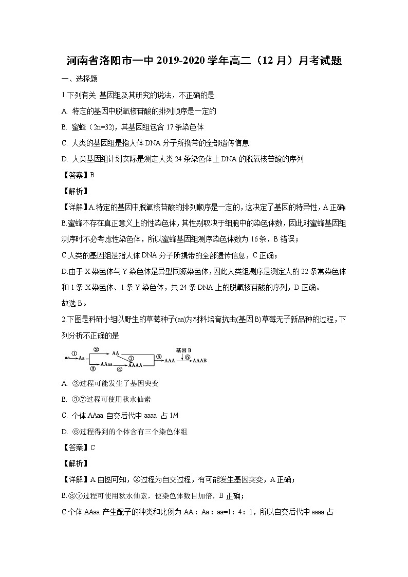 【生物】河南省洛阳市一中2019-2020学年高二（12月）月考试题（解析版）第1页