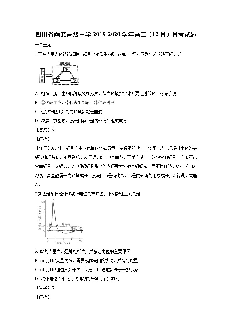 【生物】四川省南充高级中学2019-2020学年高二（12月）月考试题（解析版）01