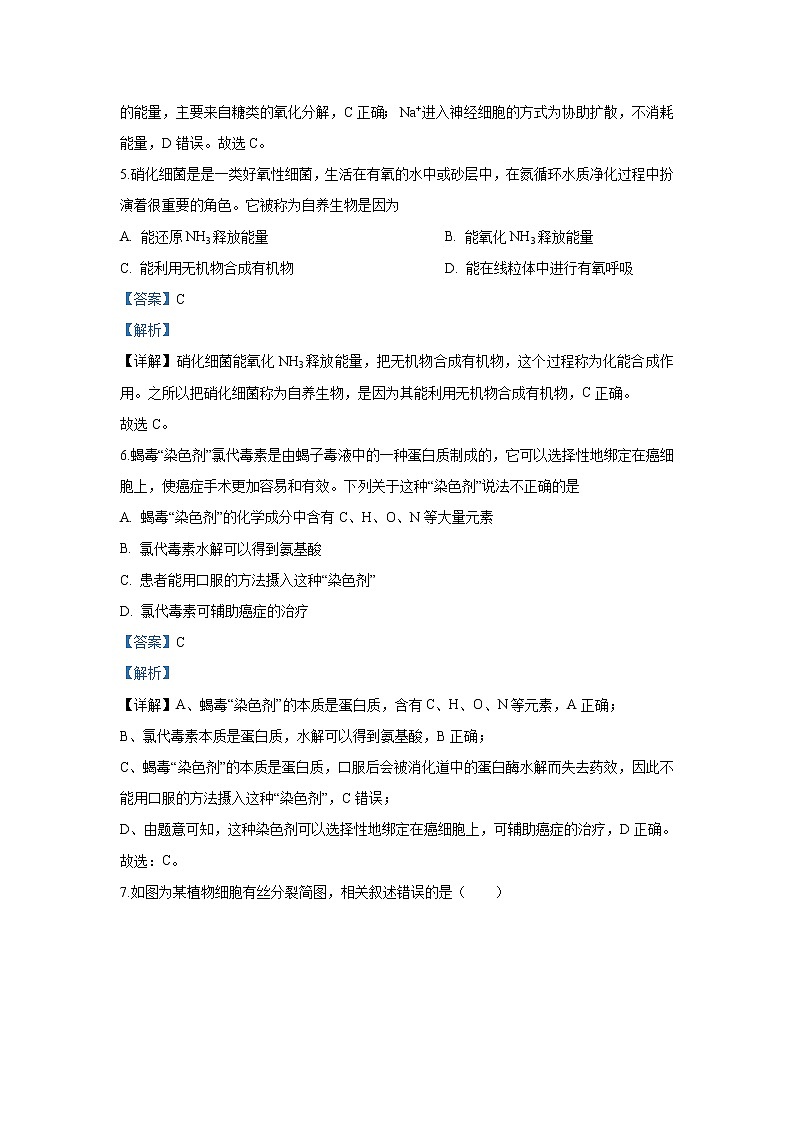 【生物】陕西省西安中学2019-2020学年高二12月月考试题（解析版）03