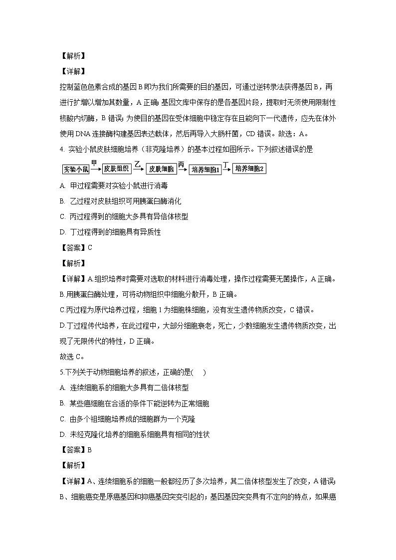 【生物】浙江省绍兴市诸暨中学2019-2020学年高二上学期期中考试（实验班）试题（解析版）02