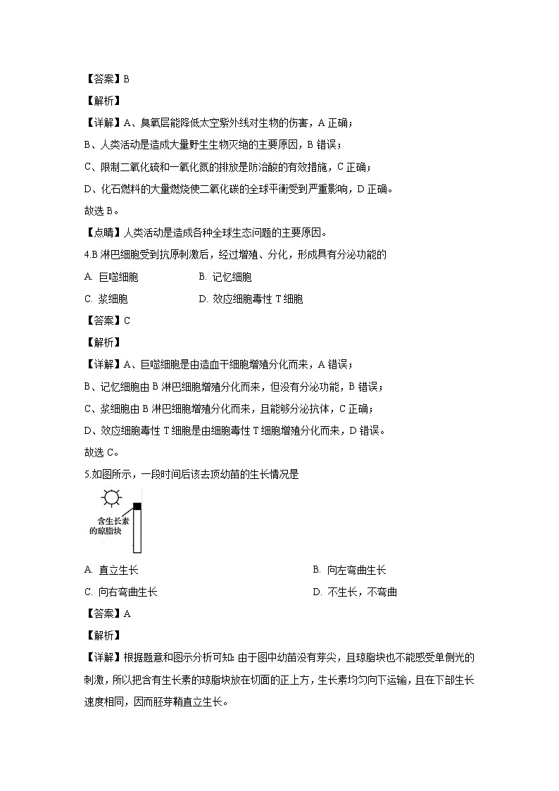 【生物】浙江省宁波市效实中学2019-2020学年高二上学期期中考试试题（解析版）02