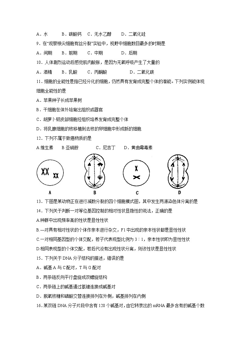 【生物】福建省连城县第一中学2019-2020学年高二下学期期中考试（学考）试题02