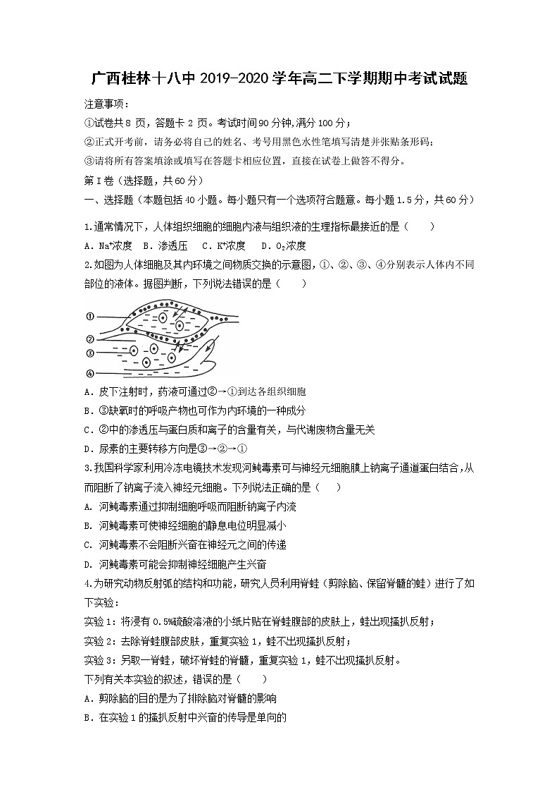 【生物】广西桂林十八中2019-2020学年高二下学期期中考试试题01