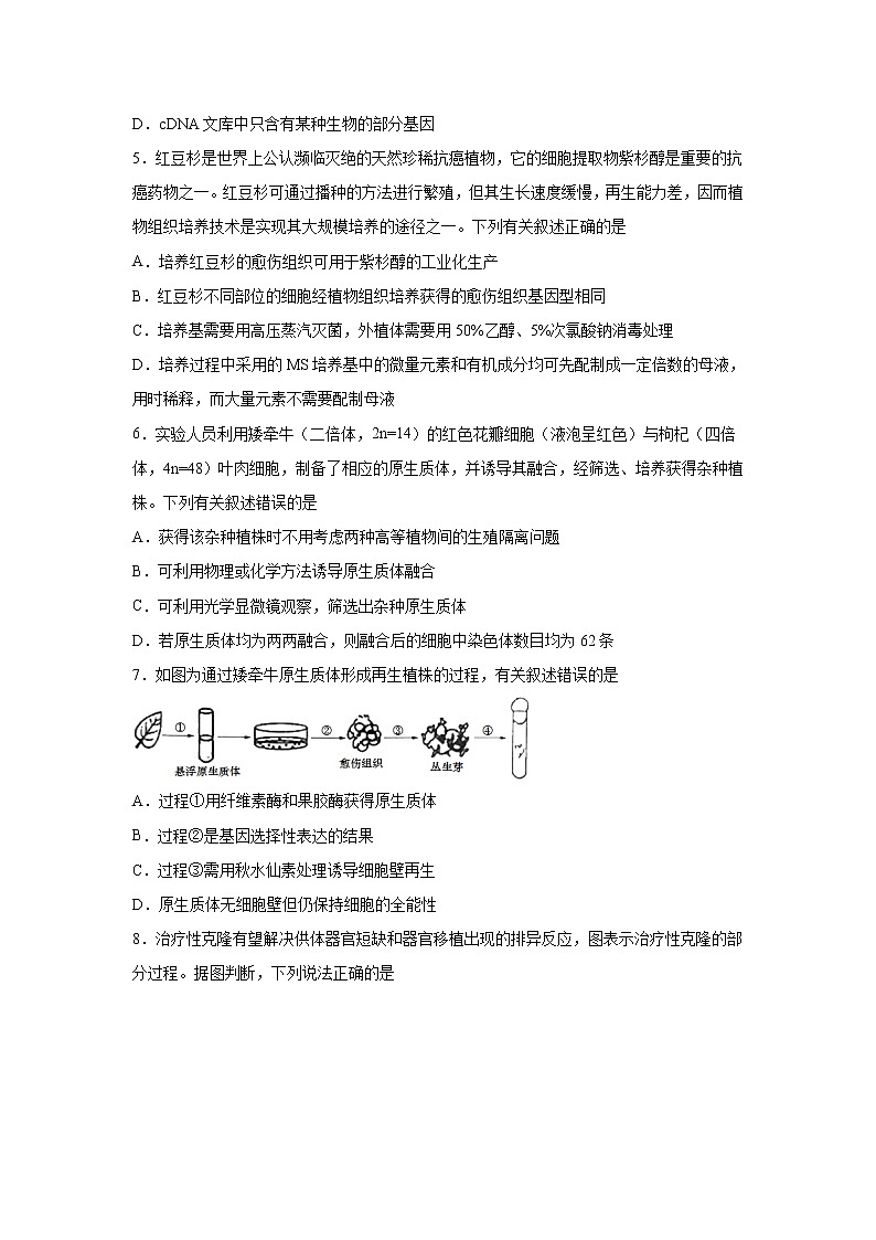 【生物】江苏省扬州中学2019-2020学年高二下学期期中考试02