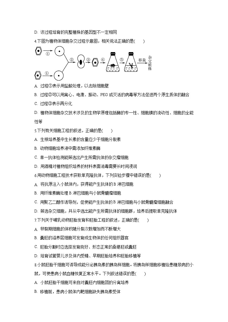 【生物】江苏省江阴市二中、要塞中学等四校2019-2020学年高二下学期期中考试试题02
