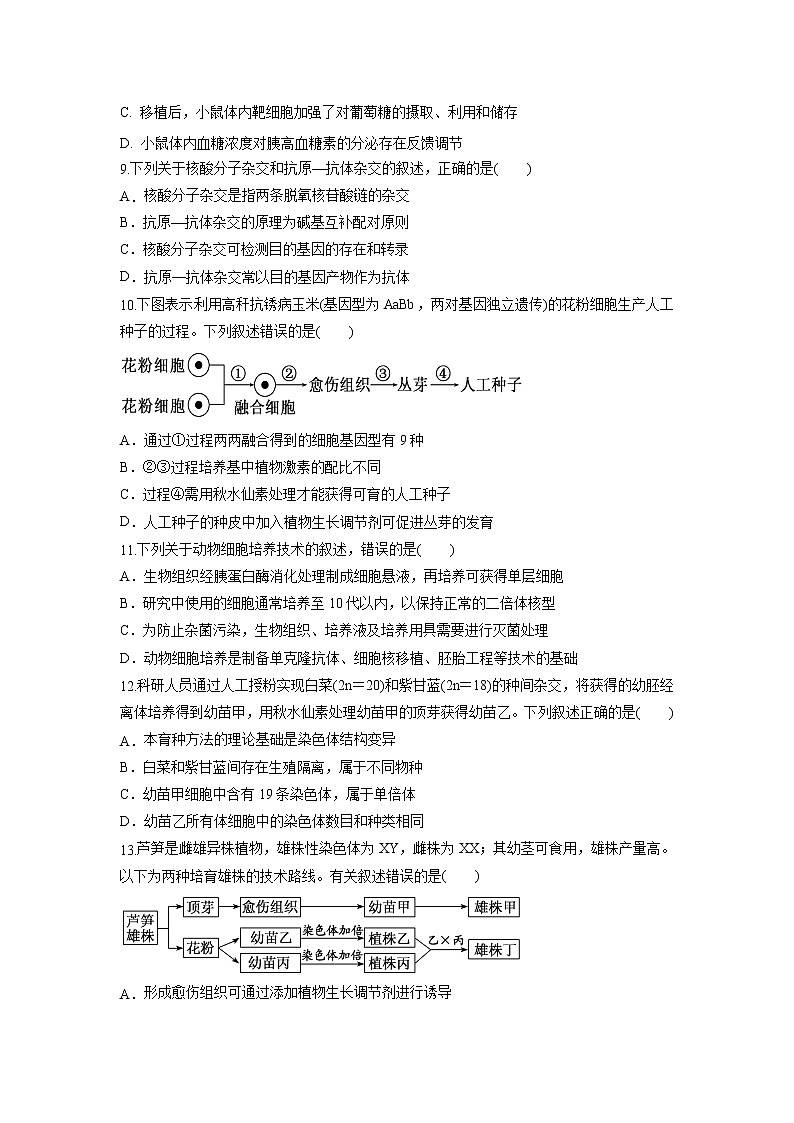 【生物】江苏省江阴市二中、要塞中学等四校2019-2020学年高二下学期期中考试试题03